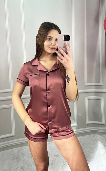 Коплект жіночій шовковий сорочка з шортами Слива ч/к L Харків - фото 1