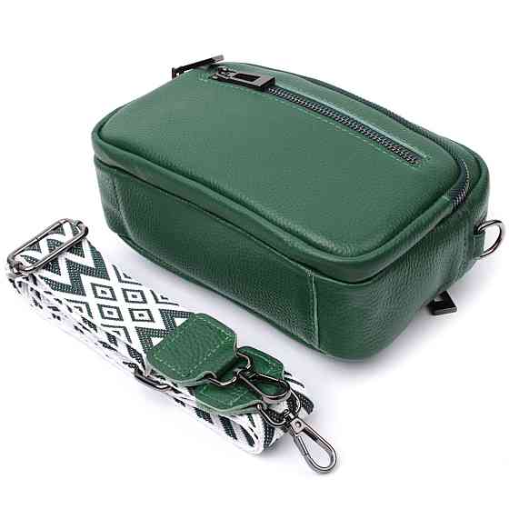 Яскрава жіноча сумка з накладною кишенею з натуральної шкіри Зелена (Vintage) Київ