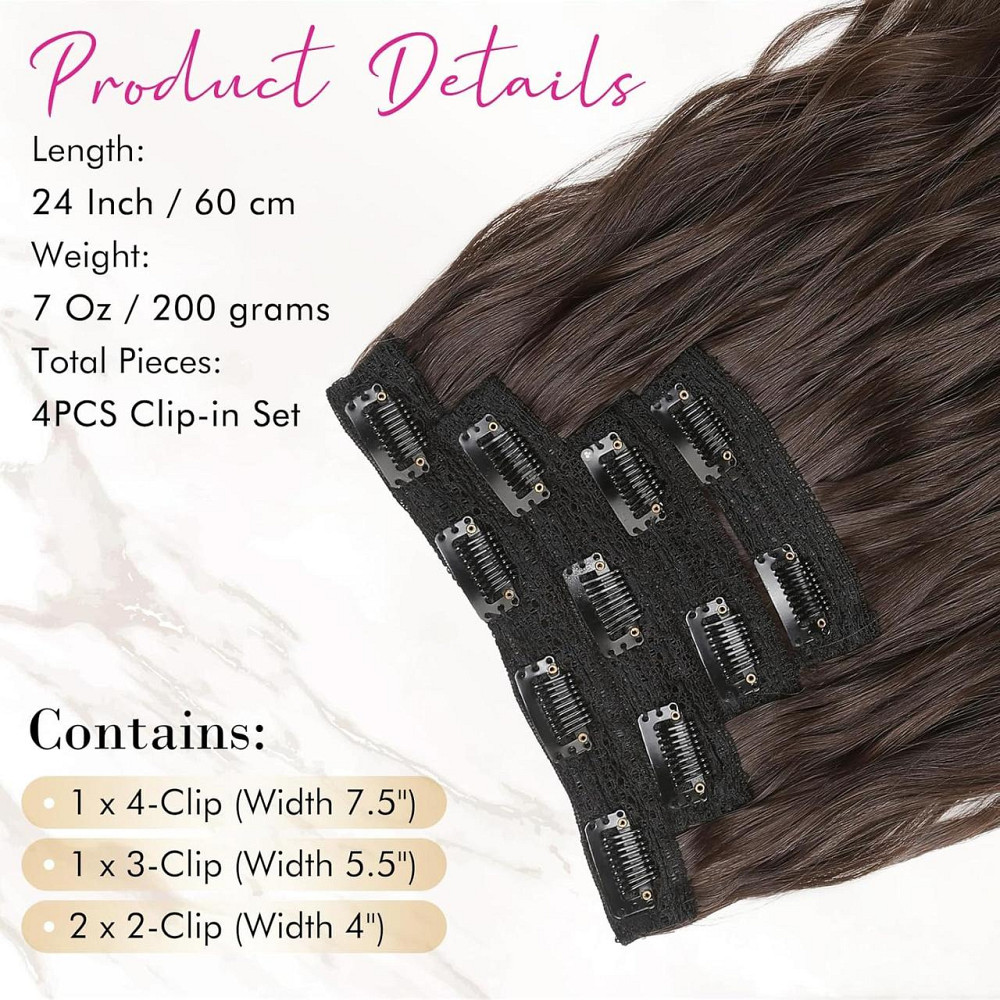 Накладные волосы пряди на клипсах 60 см, 4 шт, длинные волнистые шоколадно-коричневые, тресы для наращивания Киев - изображение 2