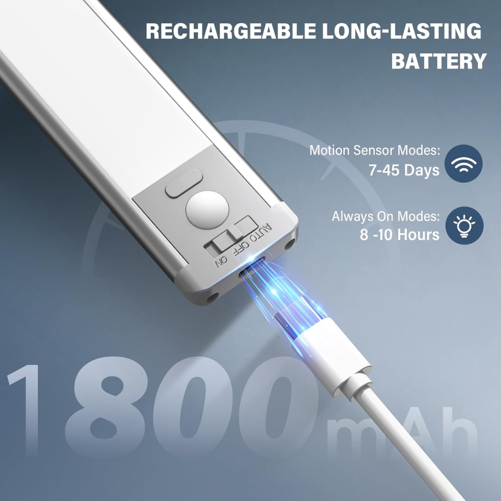 Акумуляторні LED-світильники Bilonly 25 см 2 шт., 40 LED, датчик руху 120°, 1800 мАг, USB-C, 5 рівнів яскравості Київ - фото 4