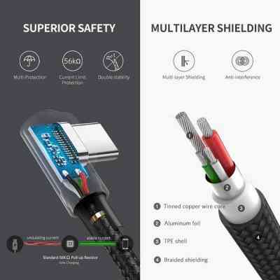 Дата кабель USB 2.0 AM to USB-C 1.0m US284 Angled Alum. Braid Black Ugreen (50941) Винница