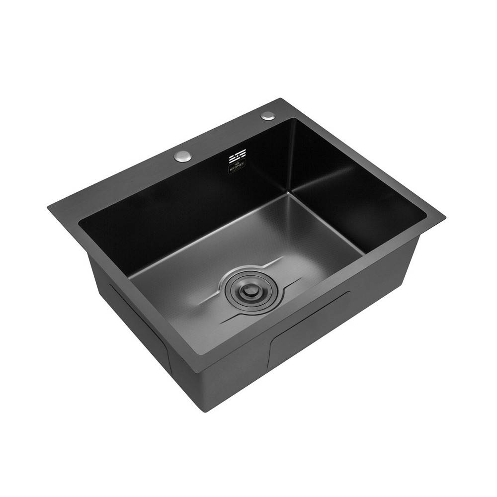 Кухонная мойка с нержавеющей стали Kroner KRP Derby - 60х50 HM PVD (2,5/0,5) черная Киев - изображение 3