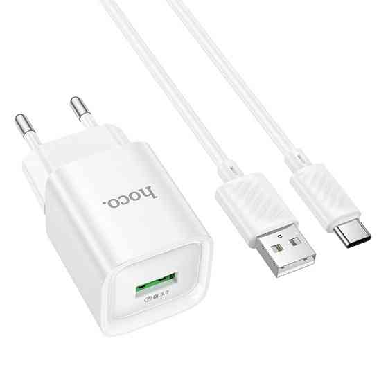 Мережевий зарядний пристрій з кабелем HOCO C145A Charm single port QC3.0 charger set(Type-C) White Одеса