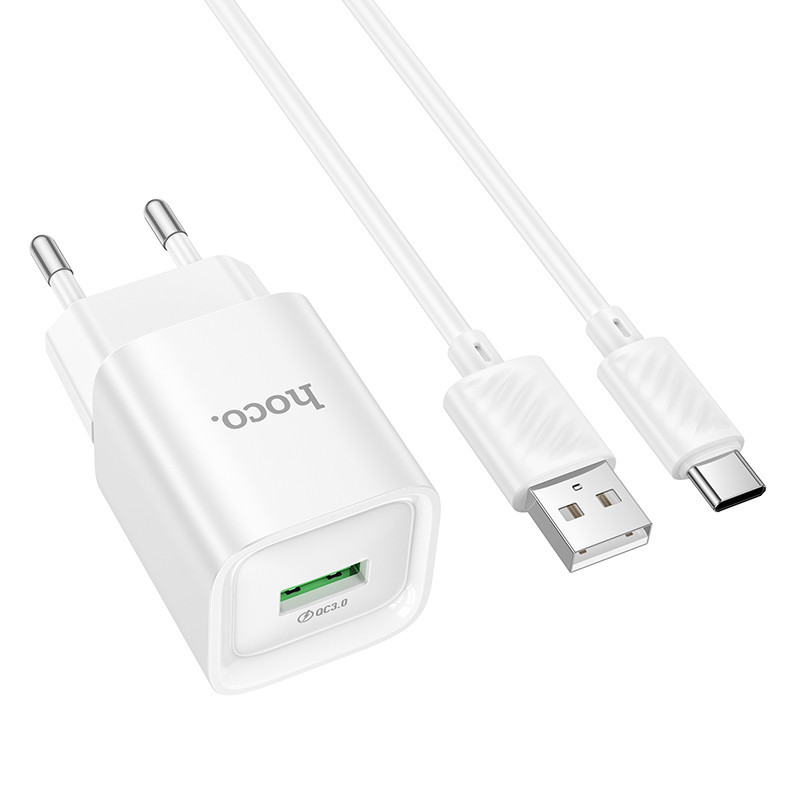 Мережевий зарядний пристрій з кабелем HOCO C145A Charm single port QC3.0 charger set(Type-C) White Одеса - фото 3
