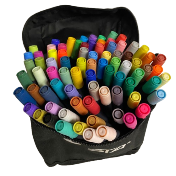 Набір маркери STA 80 кольорів двосторонні акварельні для скетчінгу 4 органайзери в комплекті Відеоогляд! Кам'янець-Подільський