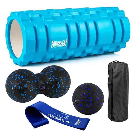 Набір для масажу та йоги PowerPlay PP_4096 (Ролик 33*14 + 2 м'ячі) Blue + гумка 7.5 кг. Кам'янське