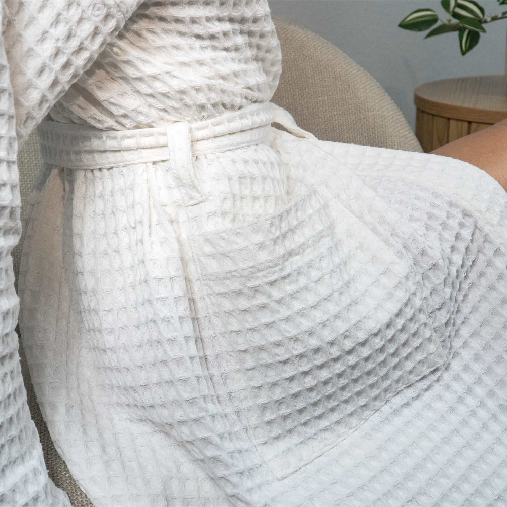 Вафельный халат женский воротник стойка с длинным рукавом YouStar 100% хлопок 380 г/м2 (Белый) XXL-XXXL Сумы - изображение 5