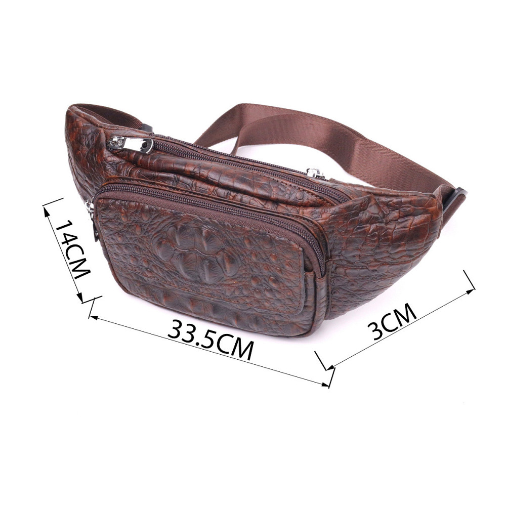 Модна поясна сумка з натуральної шкіри з фактурою під крокодила Коричнева (Vintage) Київ - фото 8