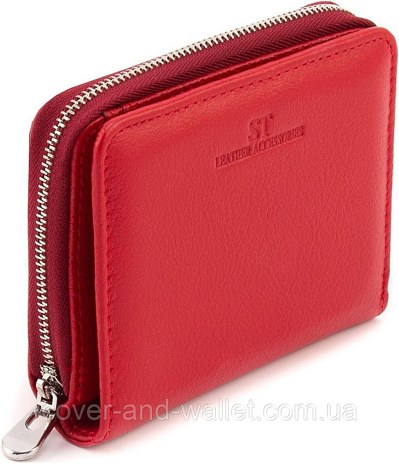 Шкіряний жіночий гаманець червоного кольору на магнітах і блискавці середнього розміру ST Leather 360 Київ - фото 2