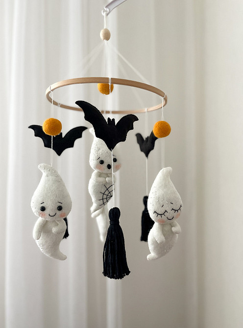 Дитячий музичний мобіль на ліжечко для немовлят WooolyWool «Веселі привиди» з 35 мелодіями Київ - фото 7