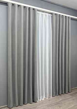 Комплект готових штор VR-Textil Льон блекаут № 1822ш Сірий 150х270 см 2 шт (33-0821) Київ