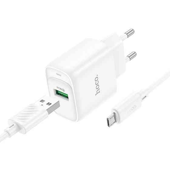 Мережевий зарядний пристрій з кабелем HOCO C140A Smart single port QC3.0 charger set (Micro)(EU) White Одеса