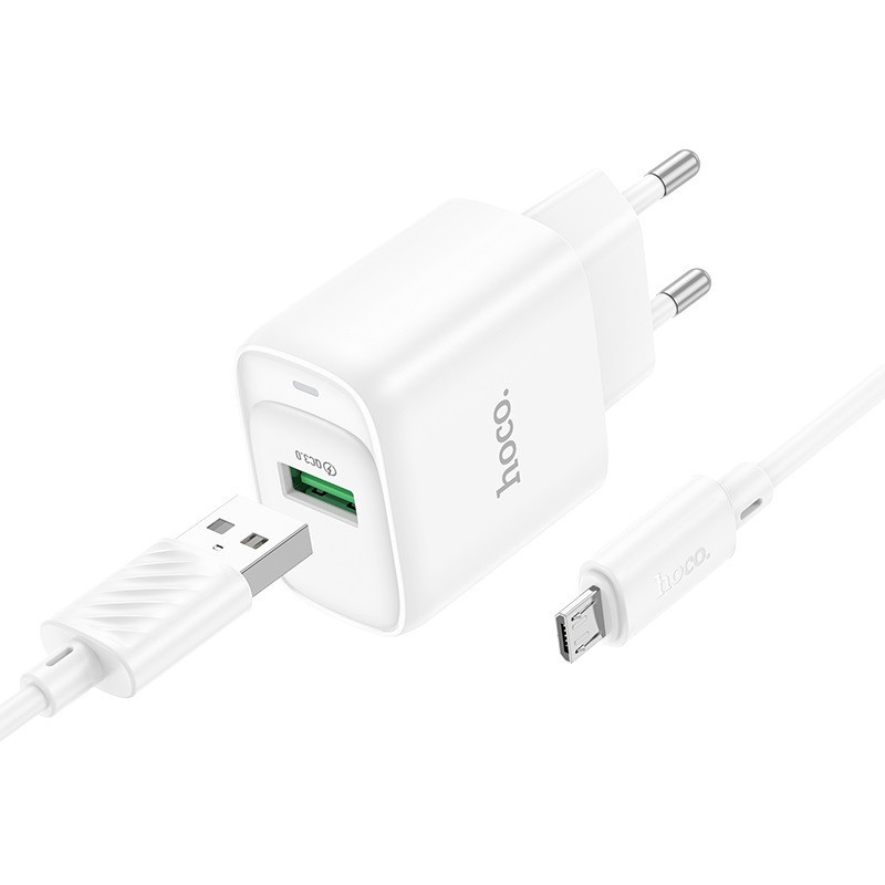 Мережевий зарядний пристрій з кабелем HOCO C140A Smart single port QC3.0 charger set (Micro)(EU) White Одеса - фото 1