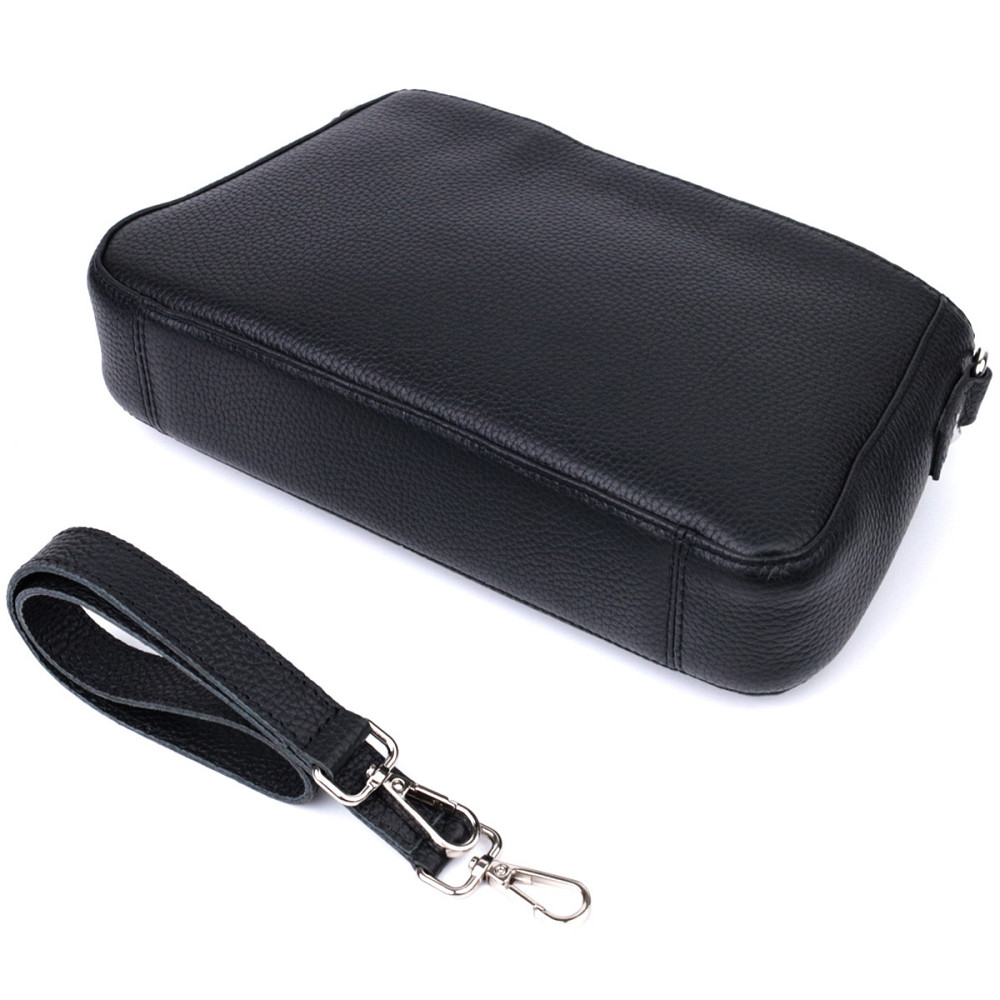 Жіноча сумка багет з ланцюжком і ремінцем що знімається з зернистої натуральної шкіри Shvigel 22837 Чорна Київ - фото 5