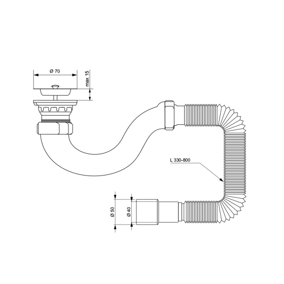 TAU Сифон для душевого поддона прямоточный с гибким отводом Ø40/50мм TAU (9844820) Київ