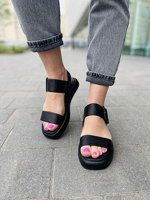 teona Босоніжки жіночі чорні TEONA 286 (5239) літні шкіряні / Стильні босоніжки на низькому ход Коломия - фото 8