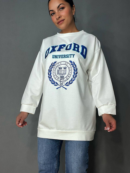 Світшот жіночий LSK 6011 подовжений оверсайз туніка з вишивкою Oxford, білий, one size Київ - фото 7