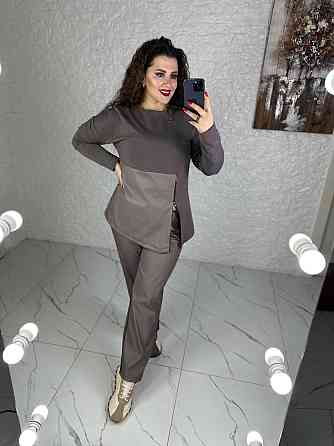 Повсякденний костюм з блискавками "Skylar" оптом | Батал | Розпродаж моделі Какао, 50-52 Київ