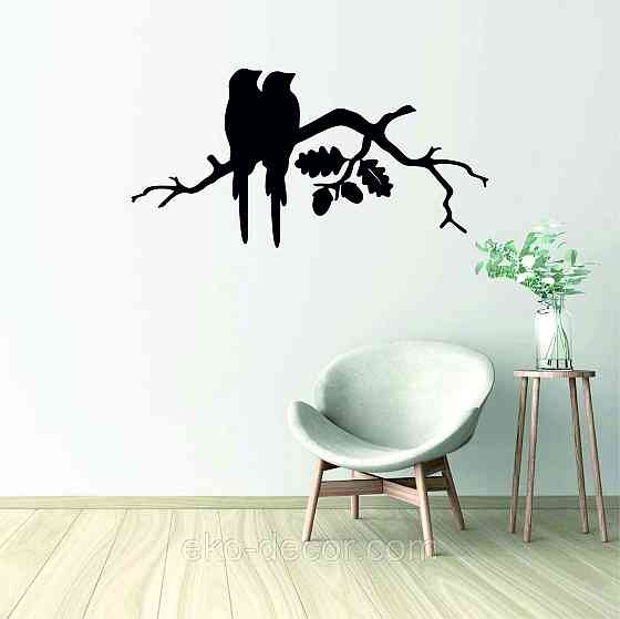 Декоративное настенное Панно «Две птички на ветке», Декор на стену 90*45 см, Черный Киев