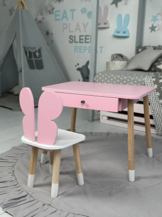 Дитячий столик зі стільцем Метелик та ящиком для олівців та розмальовок (Рожевий) Вінниця
