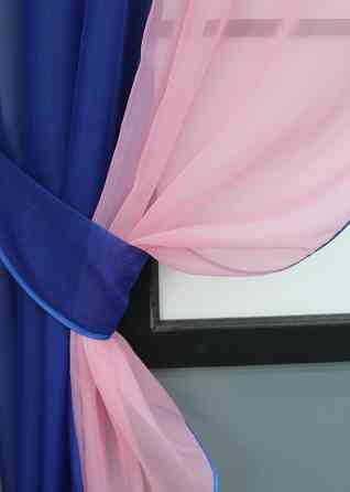 Кухонные шторы VR-Textil № 017к комбинированные с подвязками синий с розовым 265х170 см (52-1008) Киев