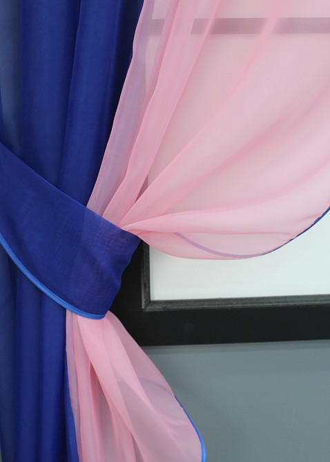 Кухонные шторы VR-Textil № 017к комбинированные с подвязками синий с розовым 265х170 см (52-1008) Киев - изображение 3
