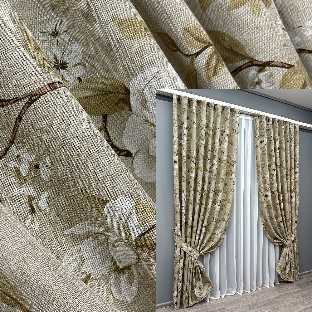 Комплект готовых штор VR-Textil Лен с цветочным принтом 