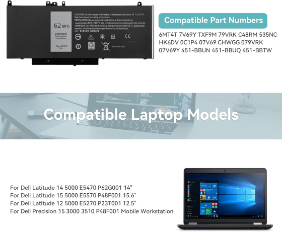 Аккумуляторная батарея K KYUER 6MT4T для Dell Latitude E5470 E5570 E5270 Precision 3510 7.6V 62Wh литий-ионная черная Киев