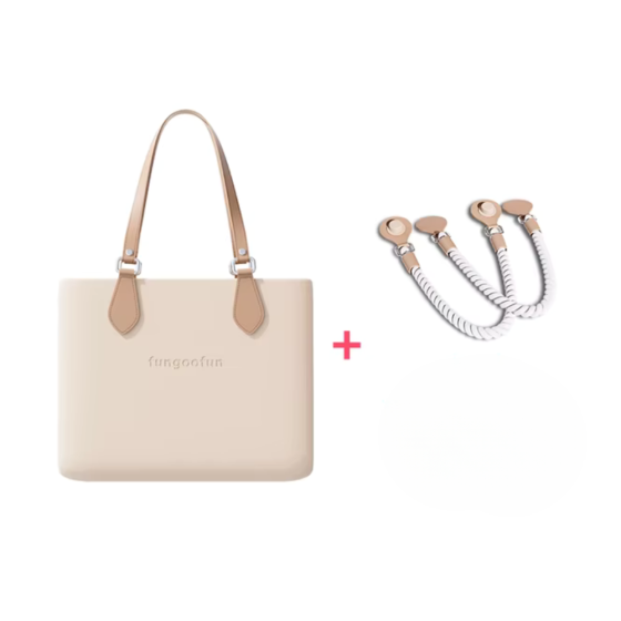 Женская сумочка шопер силиконовая на плечо с двумя комплектами ручек с подкладкой на молнии Fungoofun, бежевая Каменец-Подольский