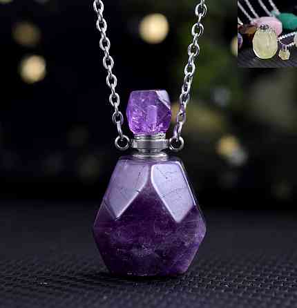 Кулон флакон из натурального аметиста на цепочке, подвеска бутылочка для духов или эфирных масел Киев