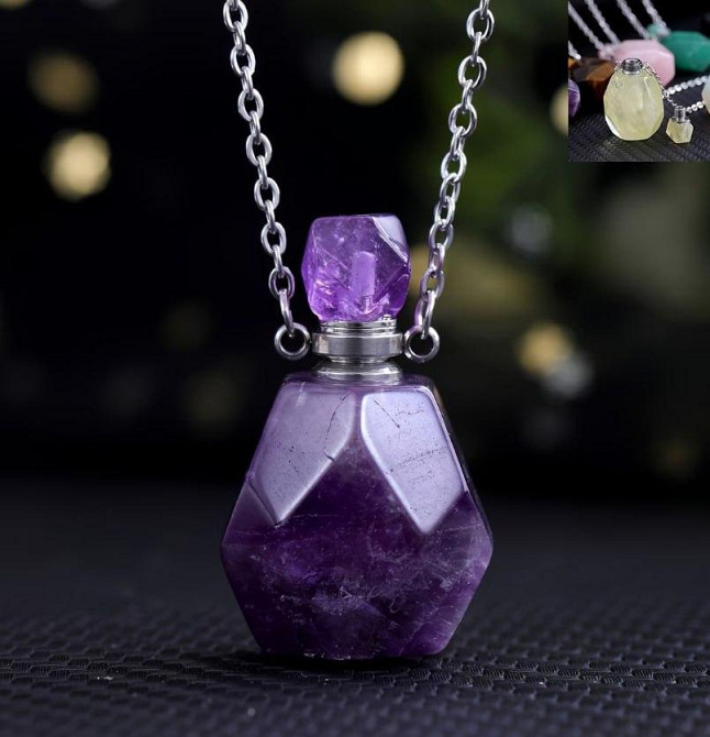 Кулон флакон из натурального аметиста на цепочке, подвеска бутылочка для духов или эфирных масел Киев - изображение 1