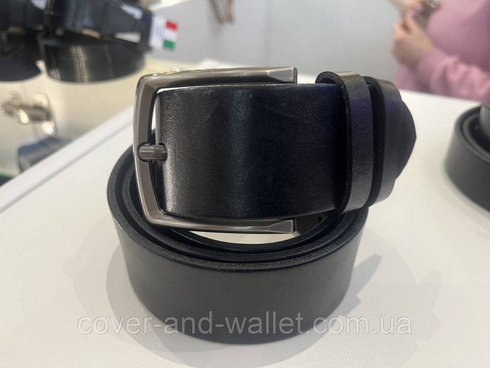 Широкий чоловічий джинсовий ремінь із натуральної шкіри чорного кольору 45 мм PS Leather Київ - фото 6