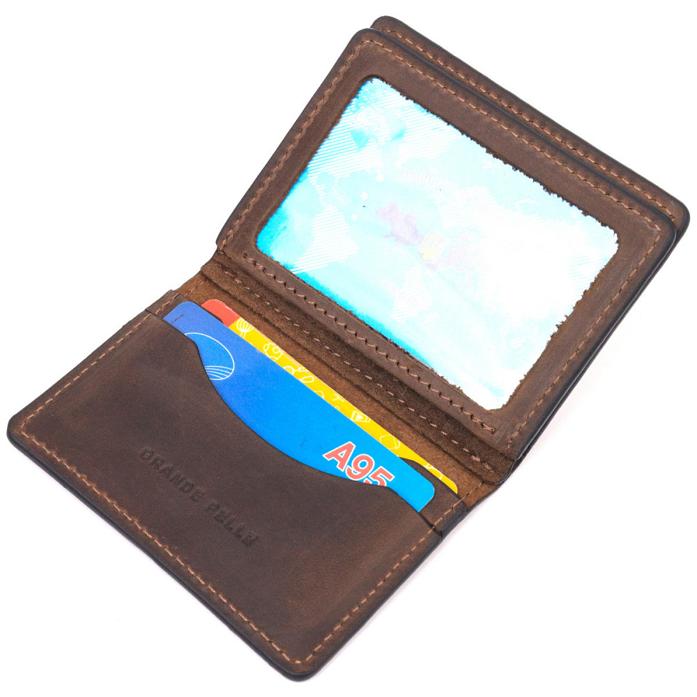 Удобная обложка на автодокументы в винтажной коже Украина GRANDE PELLE 16710 Коричневая Киев - изображение 5