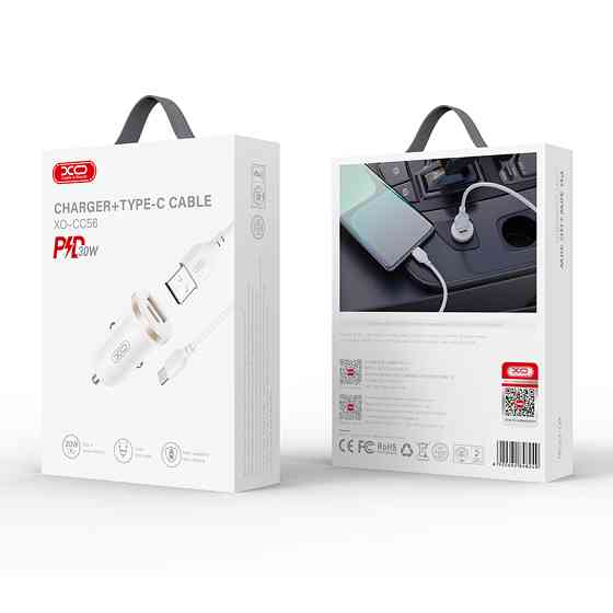 Автомобільний зарядний пристрій XO CC56 Plastic mini 30W+ Type-c кабель білий Львів