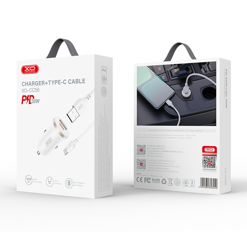 Автомобільний зарядний пристрій XO CC56 Plastic mini 30W+ Type-c кабель білий Львів - фото 5