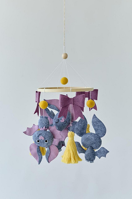 Дитячий музичний мобіль на ліжечко для немовлят WoollyFox "Милі Кажани" на 35 мелодій Київ - фото 1