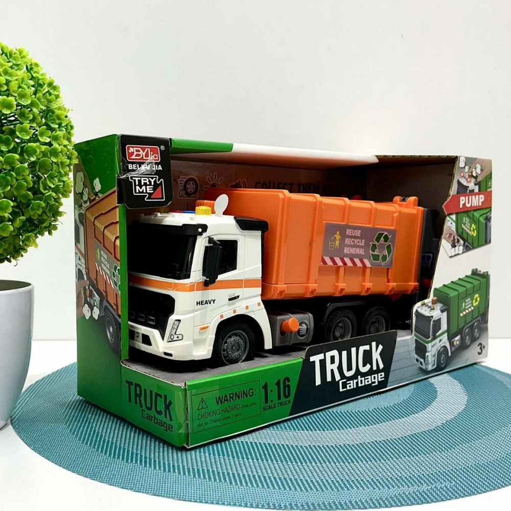 Сміттєвоз машинка інерційна звук підсвічування 1:16 Помаранчева (A1110-3-13) Чернігів - фото 7