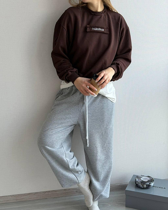 Жіночий оверсайз світшот з написом "Bulochka" турецька петля Шоколад Одеса - фото 8