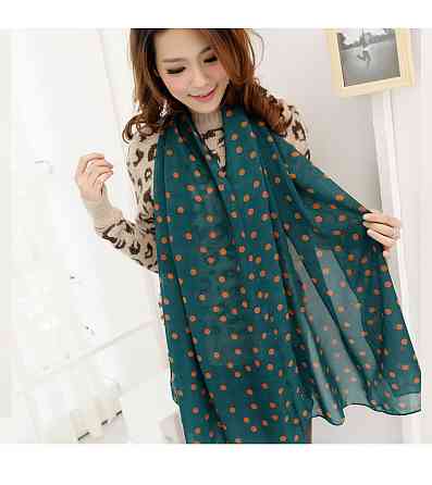 Шарф в горох женский 150 на 46 см зелено-коричневый Киев