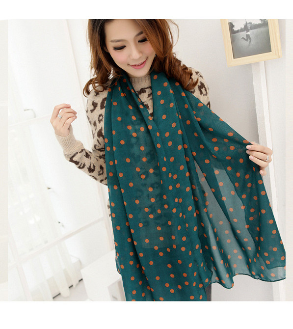 Шарф в горох женский 150 на 46 см зелено-коричневый Киев - изображение 3