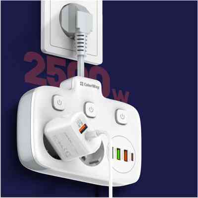 Сетевой фильтр питания ColorWay CW-CHE24PDW 2 розетки/4USB (CW-CHE24PDW) Винница