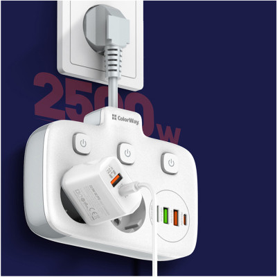 Мережевий фільтр живлення ColorWay CW-CHE24PDW 2 розетки/4USB (CW-CHE24PDW) Вінниця - фото 5