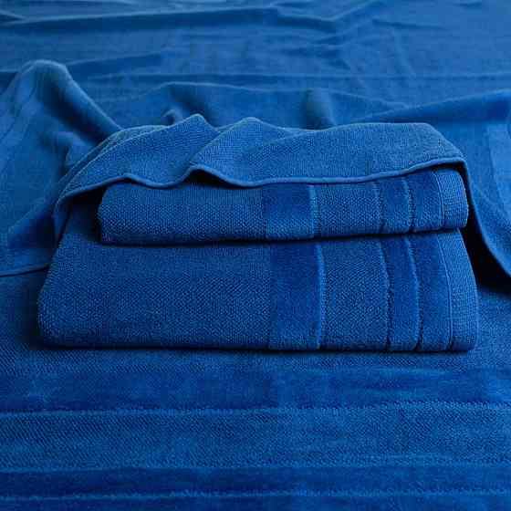 Полотенце банное махровое с велюровым бордюром GM Textile 70х140см 500г/м2 (Синий) Сумы