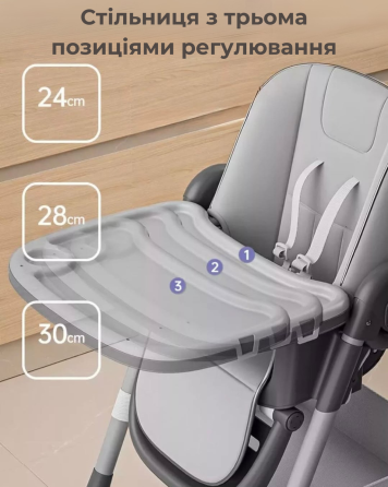 Детский стульчик для кормления с подставкой для ножек стул с регулируемой спинкой и столешницей серо-черный Киев