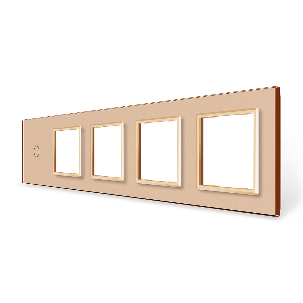 Рамка 5-постова для одного 1-сенсорного вимикача і чотирьох розеток (1-0-0-0-0) LIVOLO, загартоване скло, золота, 365×80 мм (VL-P701/E/E/E/E-10A) Коломия - фото 1