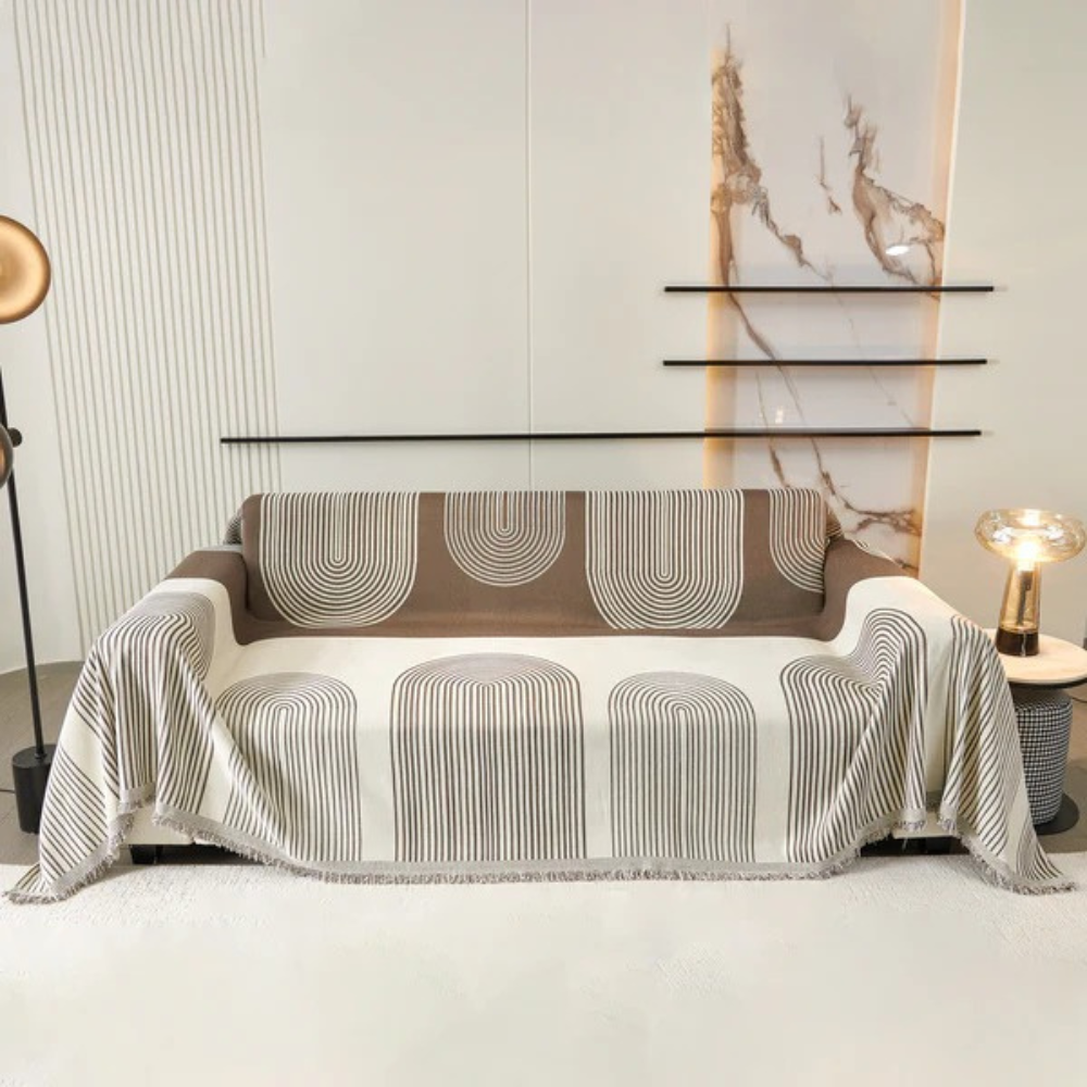 Плед покрывало для дивана и кровати,чехол накидка для мягкой мебели 180х230 см,бело-коричневым с узором Каменец-Подольский - изображение 2