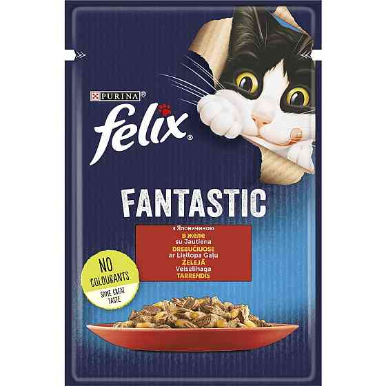 Вологий корм для котів Фелікс Felix Fantastic з яловичиною в желе 85 г Purina Вінниця