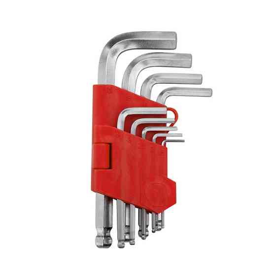 Набор ключей Г-образных шестигранных, с шарообразным наконечником, 9 ед., 1,5-10 мм, Cr-V INTERTOOL HT-0605 Киев