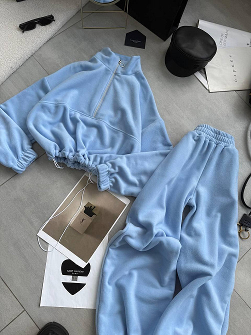 Жіночий теплий повсякденний костюм-двійка турецький двосторонній фліс-лагор Блакитний Одеса - фото 7
