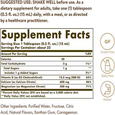 Мінерали Solgar Рідкий Кальцій + Магній + D3, Calcium Magnesium Citrate + Vi (SOL-35833) Вінниця